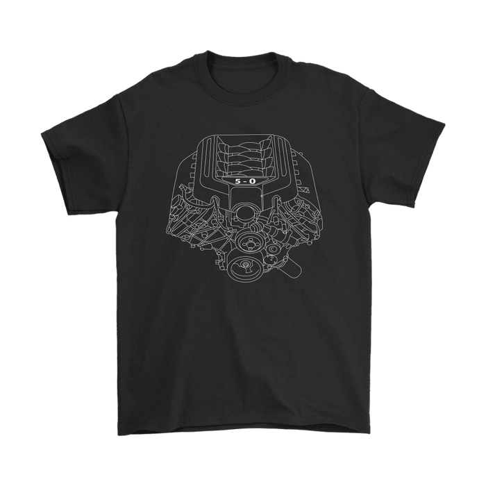 Engine Blueprint Illustration t-shirt Coyote Ford Mustang 5.0