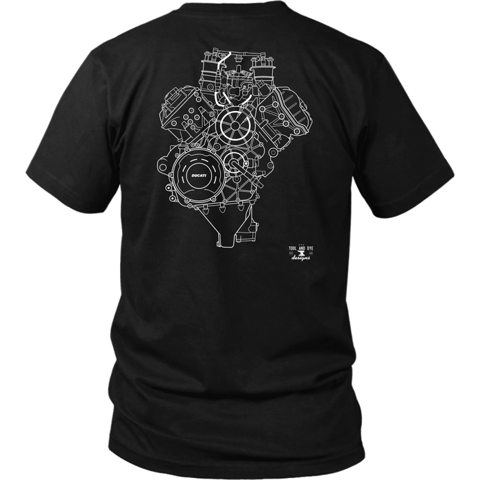 Engine Blueprint Series Ducati V4 Panigale front and rear print T-shirt and Hoodie