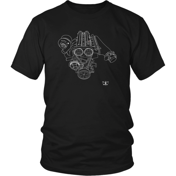 Toyota 2JZ Engine Blueprint Series Big Turbo T-shirt and Hoodie