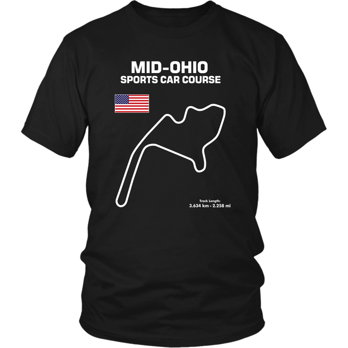 Mid Ohio Sports Car Course Track Outline Series T-shirt and Hoodie