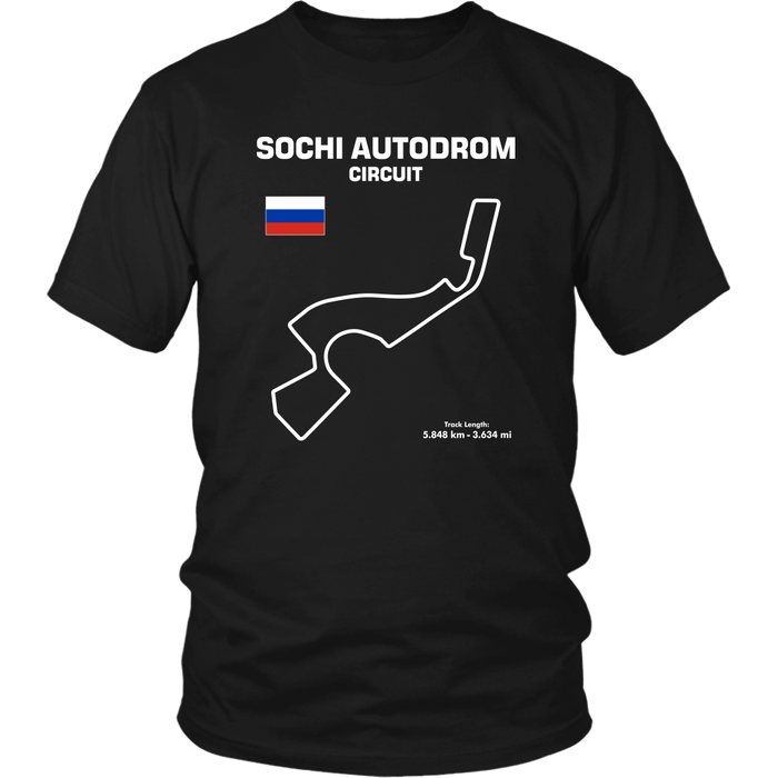 Sochi Autodrom Circuit Track Outline Series T-shirt and Hoodie