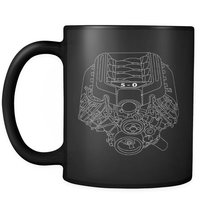 Ford Mustang Coyote 5.0 Engine Blueprint Illustration Coffee Mug