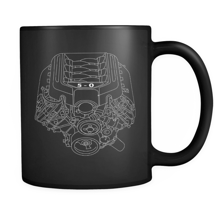 Ford Mustang Coyote 5.0 Engine Blueprint Illustration Coffee Mug