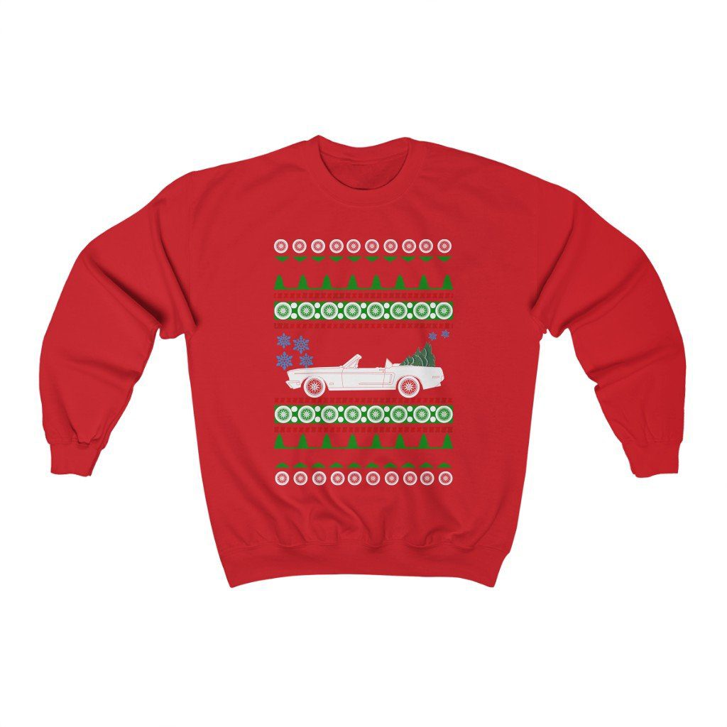 car like a 1968 Mustang convertible ugly christmas sweater