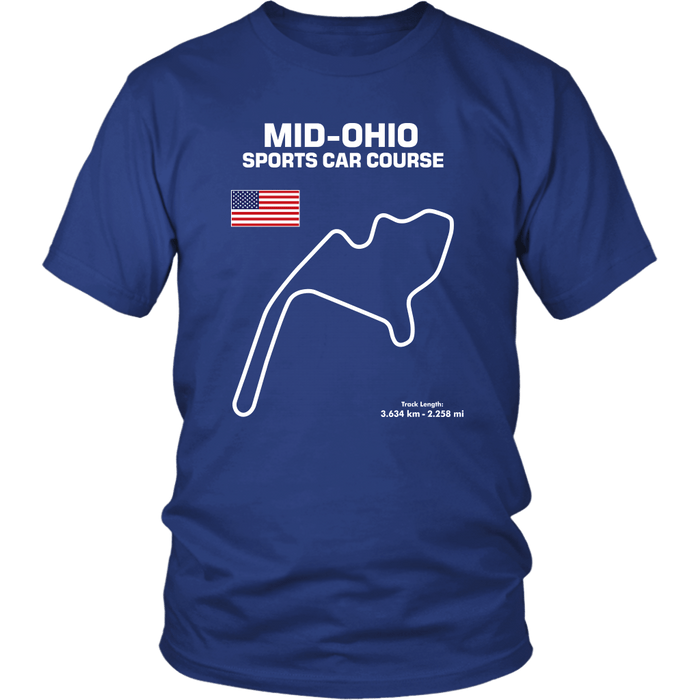 Mid Ohio Sports Car Course Track Outline Series T-shirt and Hoodie