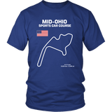 Mid Ohio Sports Car Course Track Outline Series T-shirt and Hoodie