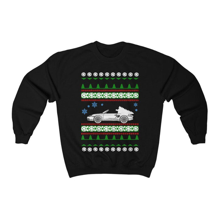 German car like a Boxster white tree ugly christmas sweater