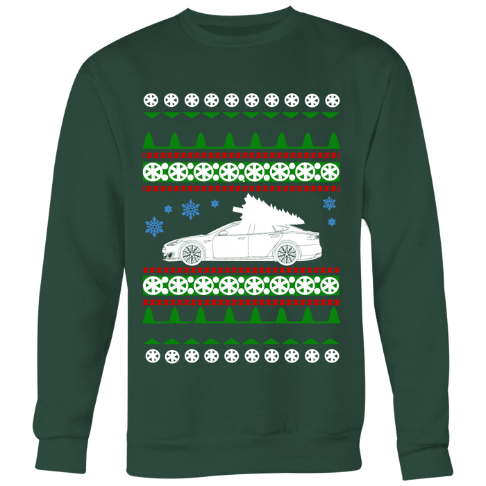 Electric Car Tesla Model S Ugly Christmas Sweater Hoodie and long sleeve t-shirt sweatshirt