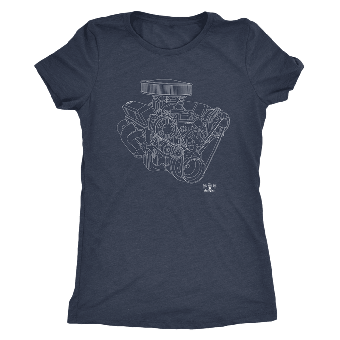 Small Block Chevy SBC Engine Blueprint Illustration T-shirt