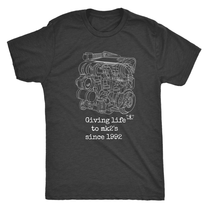 german car engine engine blueprint illustration giving life to mk2's t-shirt mens and womens