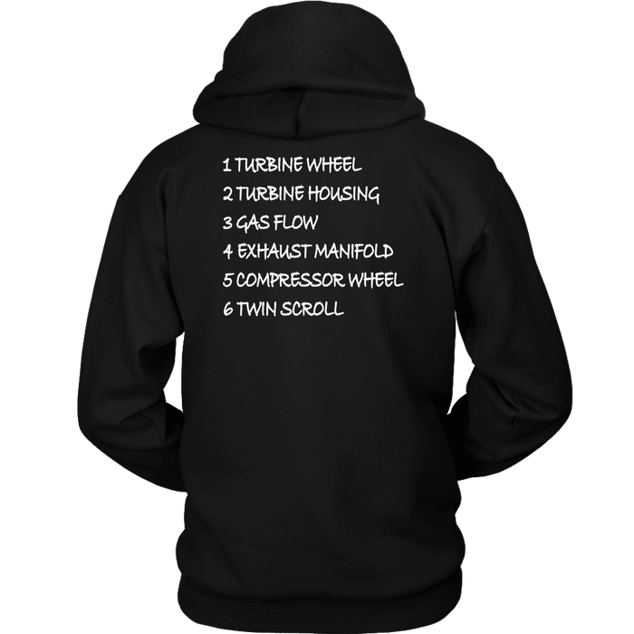 T&D Illustration Series- Twin Scroll Turbo mens (unisex) hoodie sweatshirt front and rear print