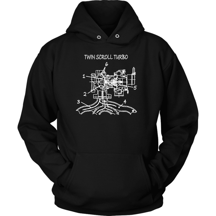 T&D Illustration Series- Twin Scroll Turbo mens (unisex) hoodie sweatshirt front and rear print