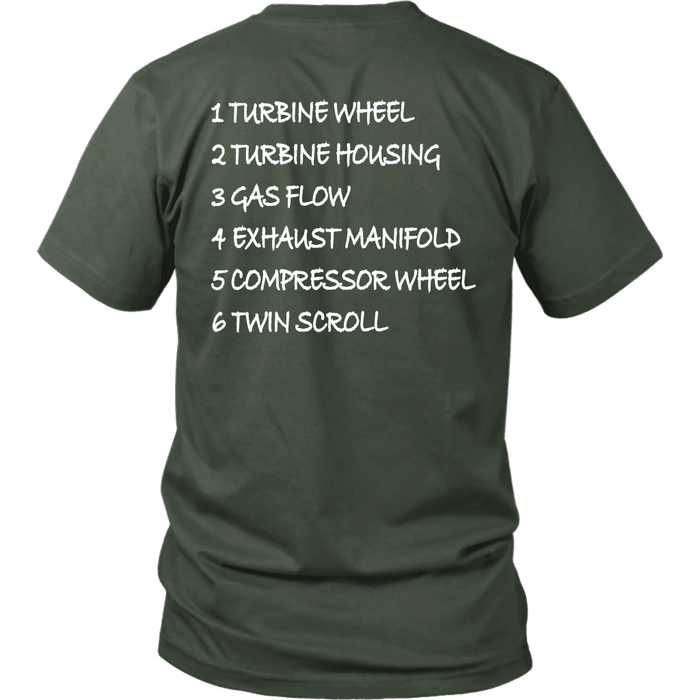 T&D Illustration Series- Twin Scroll Turbo Mens (unisex) t-shirt front and rear print