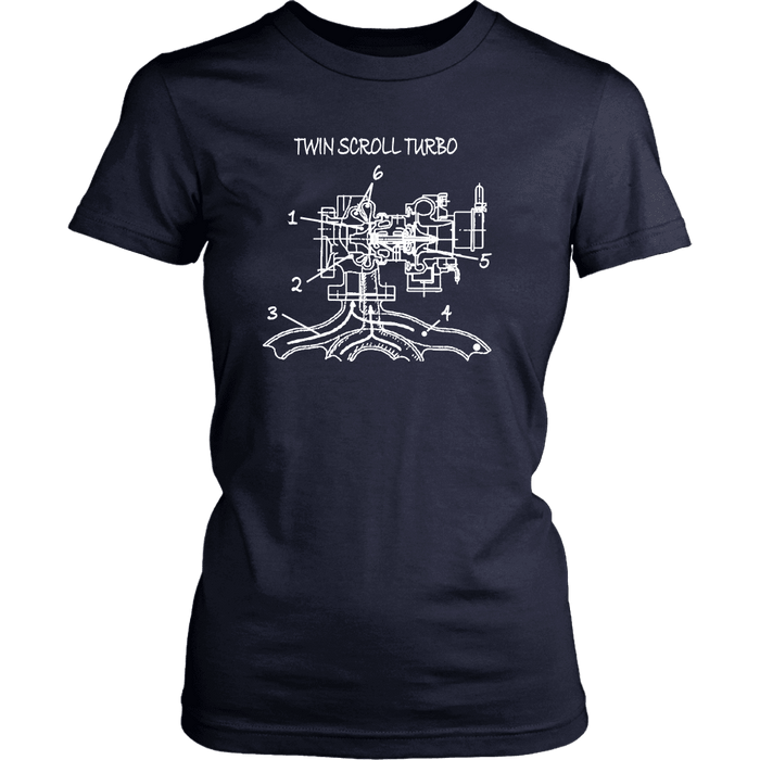 T&D Illustration Series- Twin Scroll Turbo Womens T-shirt front and rear print