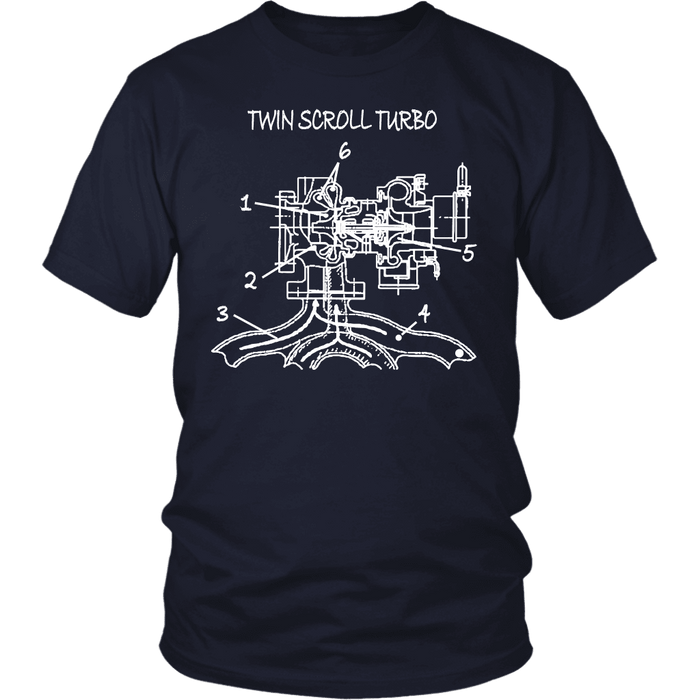 T&D Illustration Series- Twin Scroll Turbo Mens (unisex) t-shirt front and rear print