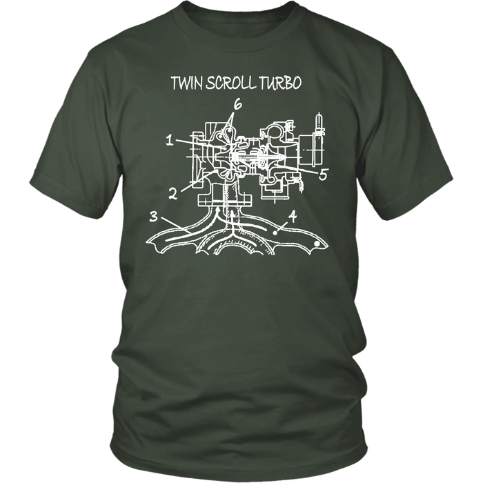 T&D Illustration Series- Twin Scroll Turbo Mens (unisex) t-shirt front and rear print