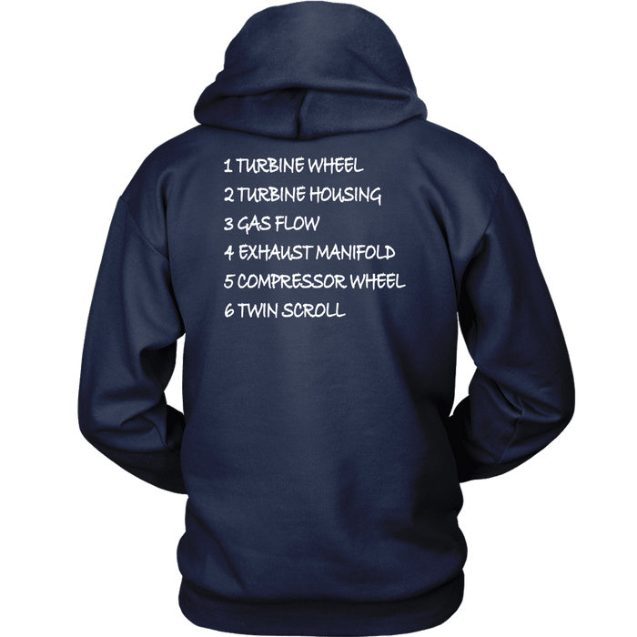 T&D Illustration Series- Twin Scroll Turbo mens (unisex) hoodie sweatshirt front and rear print