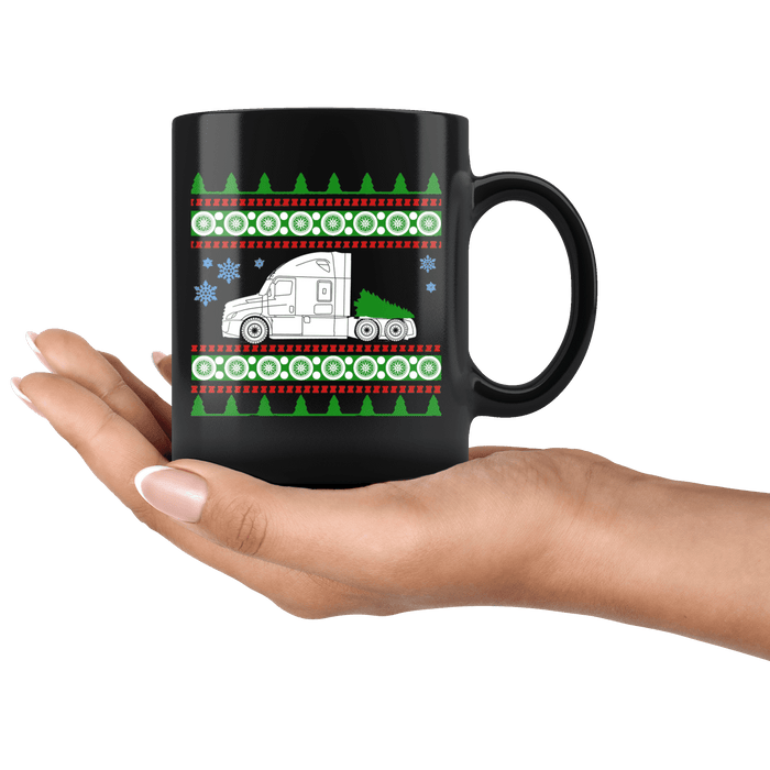 Freightliner Cascadia Semi Truck Ugly Christmas Sweater Mug